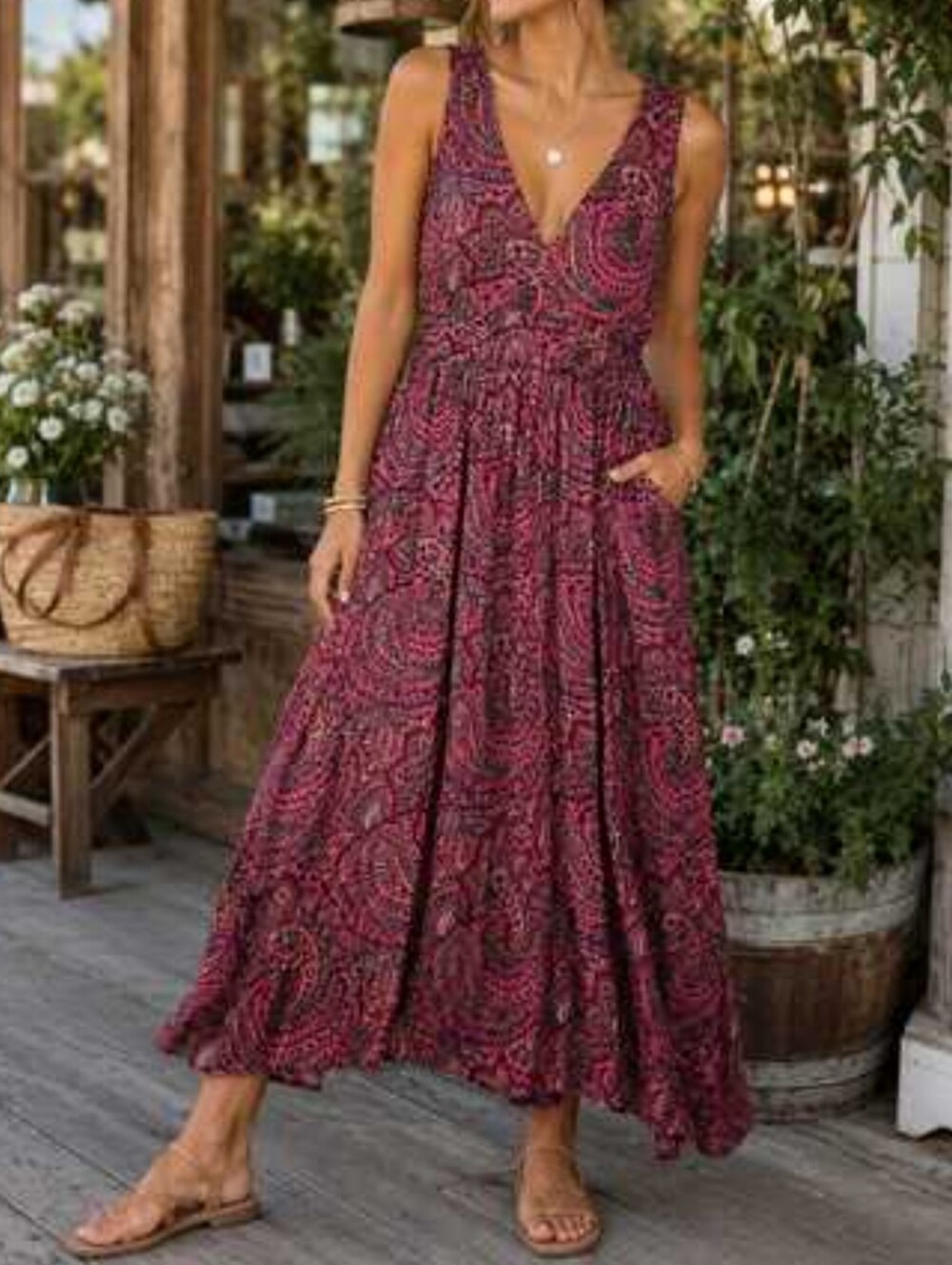 Boden V Neck Paisley Jersey Midi Dress In Pink Size 6R